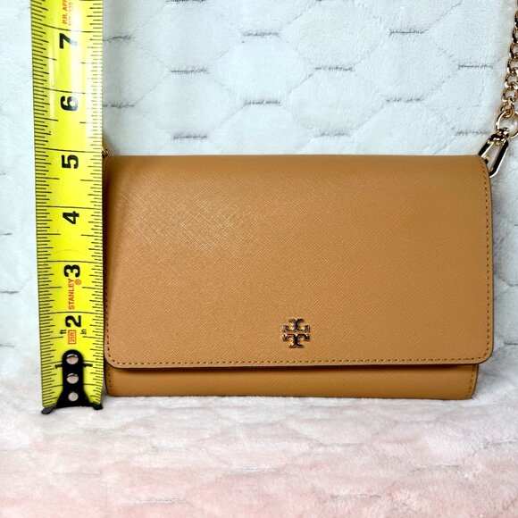 Tory Burch Emerson Chain Wallet Crossbody Tan 5" x 8" Purse Handbag w/ Dust Bag - Picture 6 of 13